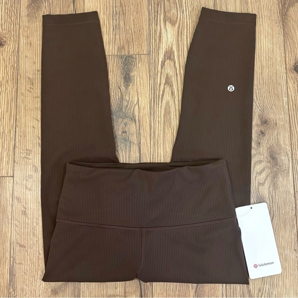NWT Lululemon Wunder Train Ribbed High Rise Crop Leggings 23" In Espresso Size 6